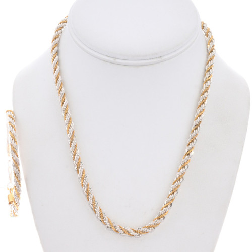 Sterling Silver and Gold Accent Rope Necklace Bracelet Set 7509