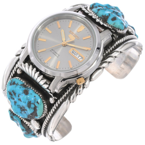 Old Pawn 70s Natural Kingman Turquoise Watch Bracelet Cuff by Robert and Bernice Leekya 0029