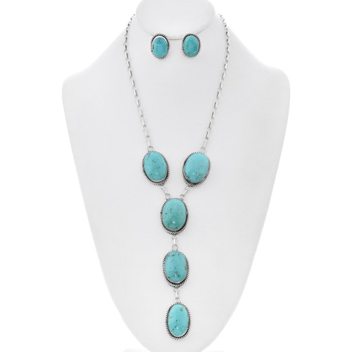 Turquoise Sterling Silver Lariat Navajo Necklace 49315