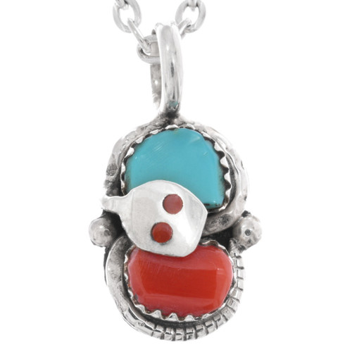 Turquoise Coral Zuni Snake Pendant 49320