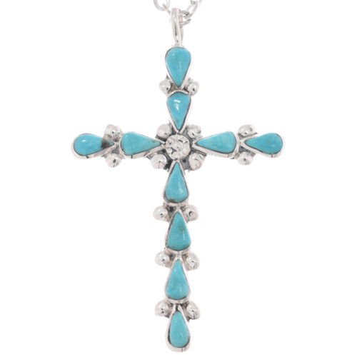 Sterling Silver Turquoise Cross Pendant Zuni 49321