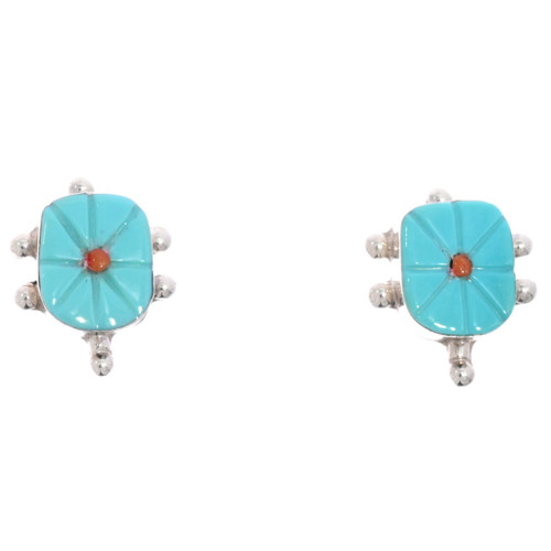 Turquoise Sterling Silver Zuni Turtle Earrings 49331