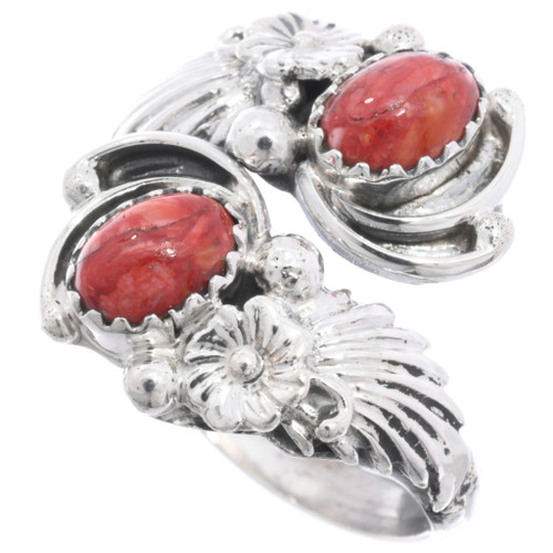 Red Spiny Oyster Sterling Silver Bypass Ring 49333