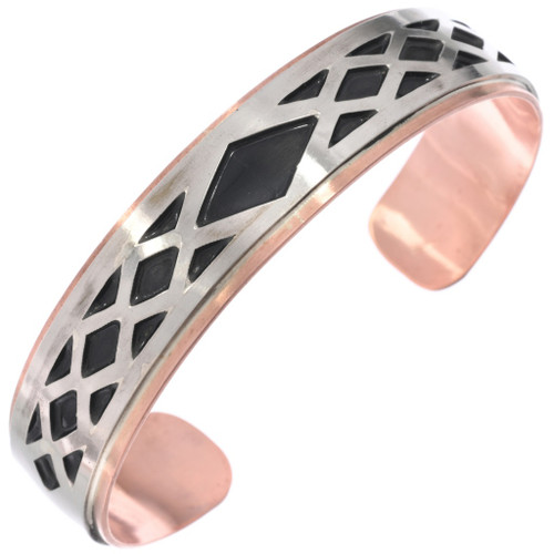 Silver Copper Geometric Pattern Cuff Bracelet 49393