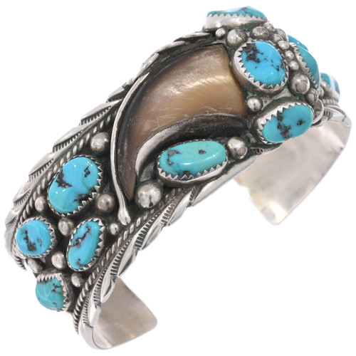 Old Pawn Kingman Turquoise Nugget Bear Claw Bracelet 49421