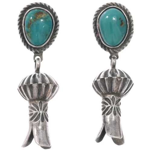 Old Pawn Navajo Turquoise Squash Blossom Earrings 49521