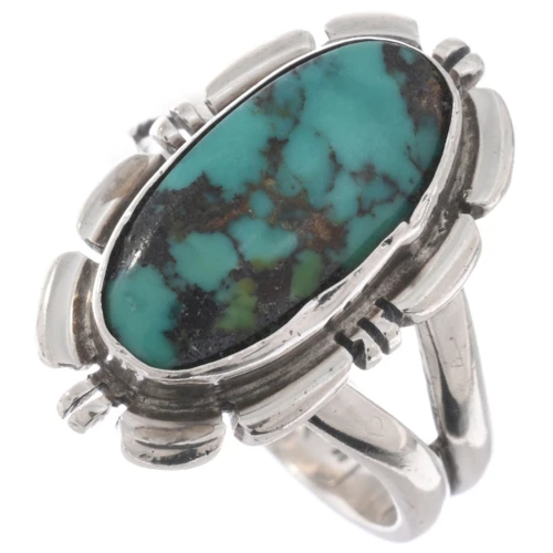 Vintage Spiderweb Turquoise Ring Womens 49547