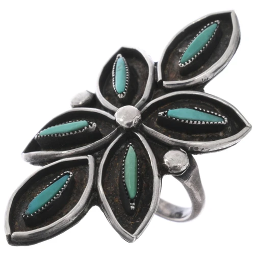 Old Pawn Zuni Needlepoint Turquoise Ring 49586