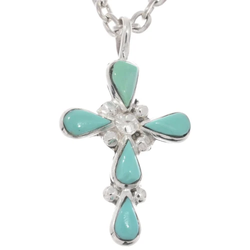 Sterling Silver Turquoise Zuni Cross Pendant 49632