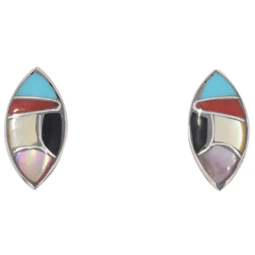 Zuni Multi Stone Fish Scale Inlay Earring Sterling Silver 0058