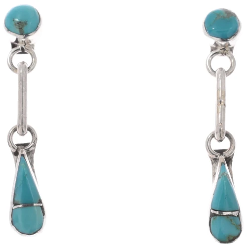 Real Turquoise Zuni Teardrop Earrings 49650