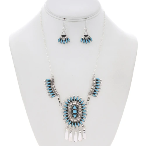 Turquoise Zuni Needlepoint Necklace Earrings Set 49654