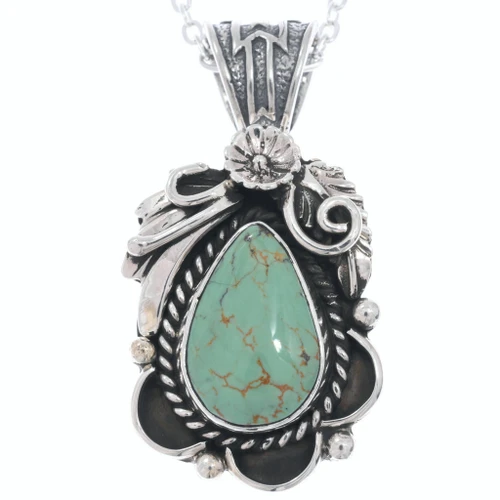 Nevada Turquoise Sterling Silver Flower and Fan Pendant 7531