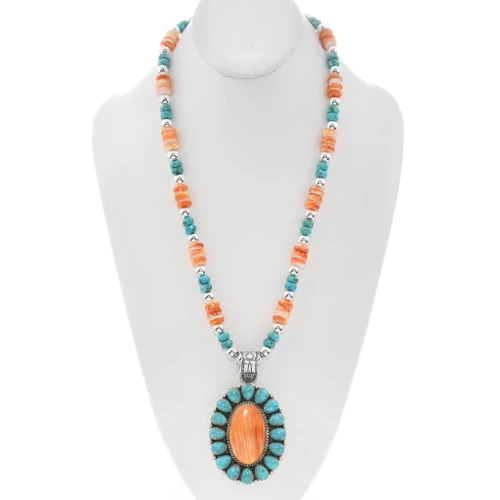 Spiny Oyster Turquoise Pendant Beaded Necklace 49696