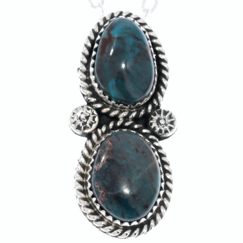Sterling Silver Two Stone Deep Blue Turquoise Pendant 50277