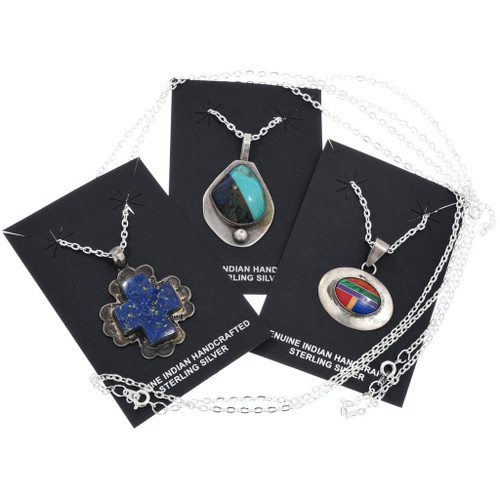 Sterling Silver Inlay Turquoise and Lapis Pendant Group 7560