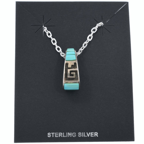 Sterling Silver Turquoise Inlay Southwest Design Cutout Pendant 7566