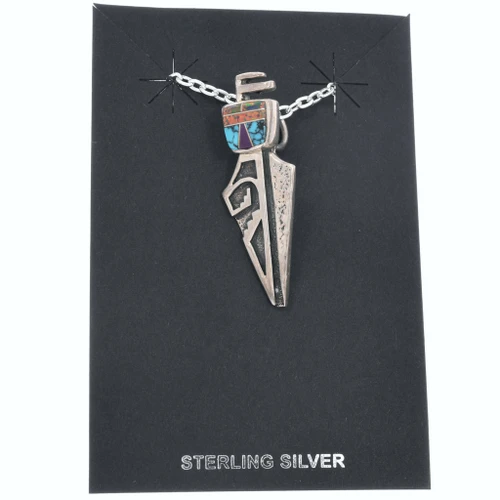 Sterling Silver Inlaid Tribal Face Fire Opal Sugilite Pendant 7569