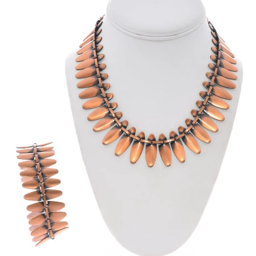 Copper Choker Necklace and Wide Bracelet Set 7570