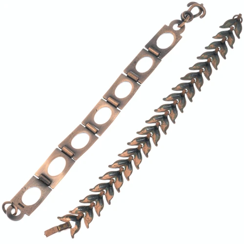 Two Copper Link Bracelets Open Link and Leaf Designs 7572