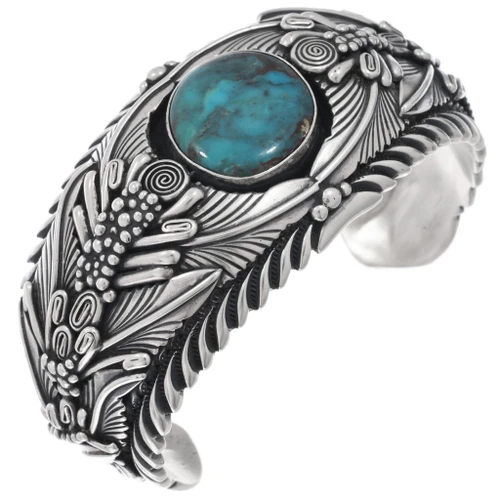 Vintage Turquoise Bracelet Sterling Silver Cuff 49719