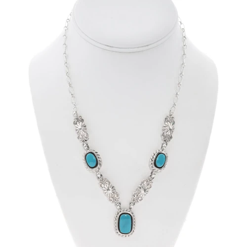 Vintage Lariat Style Turquoise Navajo Necklace Sterling Silver 0187