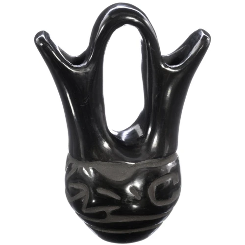 Santa Clara Blackware Vintage Wedding Vase Pottery 5" Tall 0109