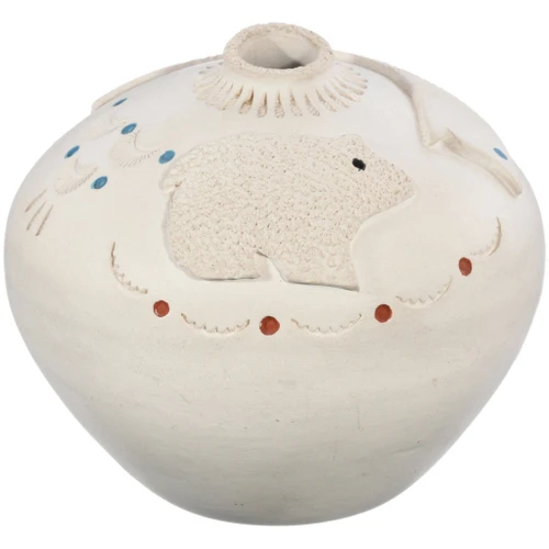 Whiteware Acoma Pueblo Pottery Vintage Seed Bowl 0101