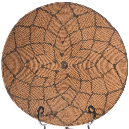 Hand Coiled Antique Apache Sunflower Basket Tray 49743