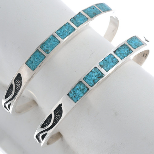 Sterling Silver Turquoise Chip Inlay Bracelet 50311