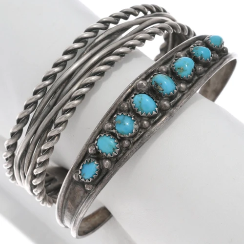 Set of Two Old Pawn Native American Cuff Bracelets 50322
