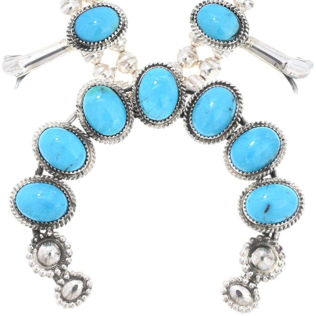Kingman Turquoise Navajo Squash Blossom Necklace
