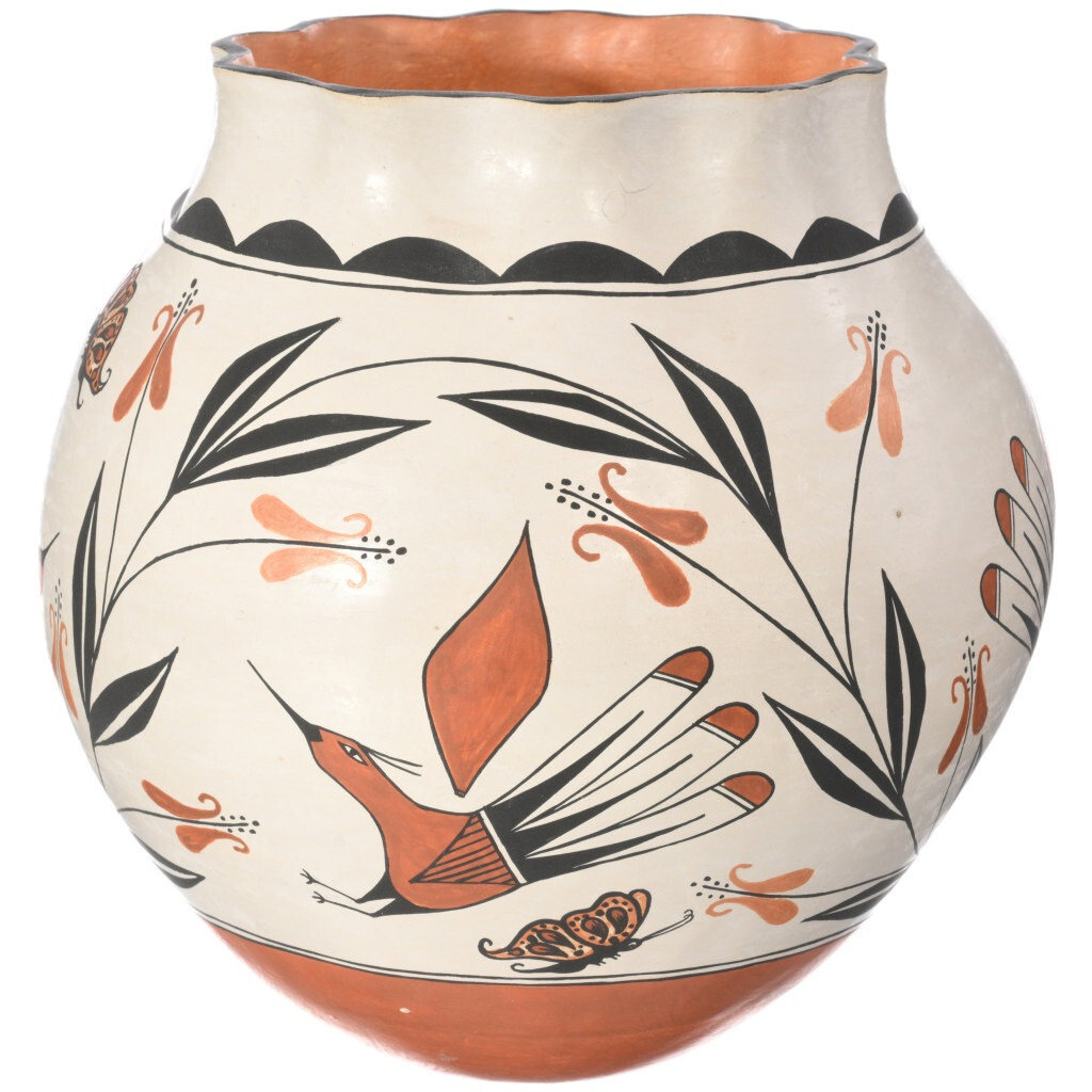 Acoma Polychrome Pottery Olla Vase Vintage Pie Crust Rim by Myron Garcia