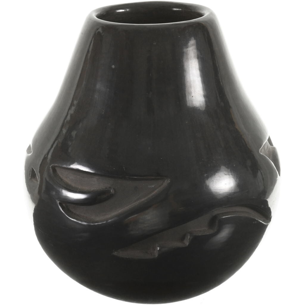 Vintage Santa Clara Pottery Incised Blackware Jar by Sophie Cata