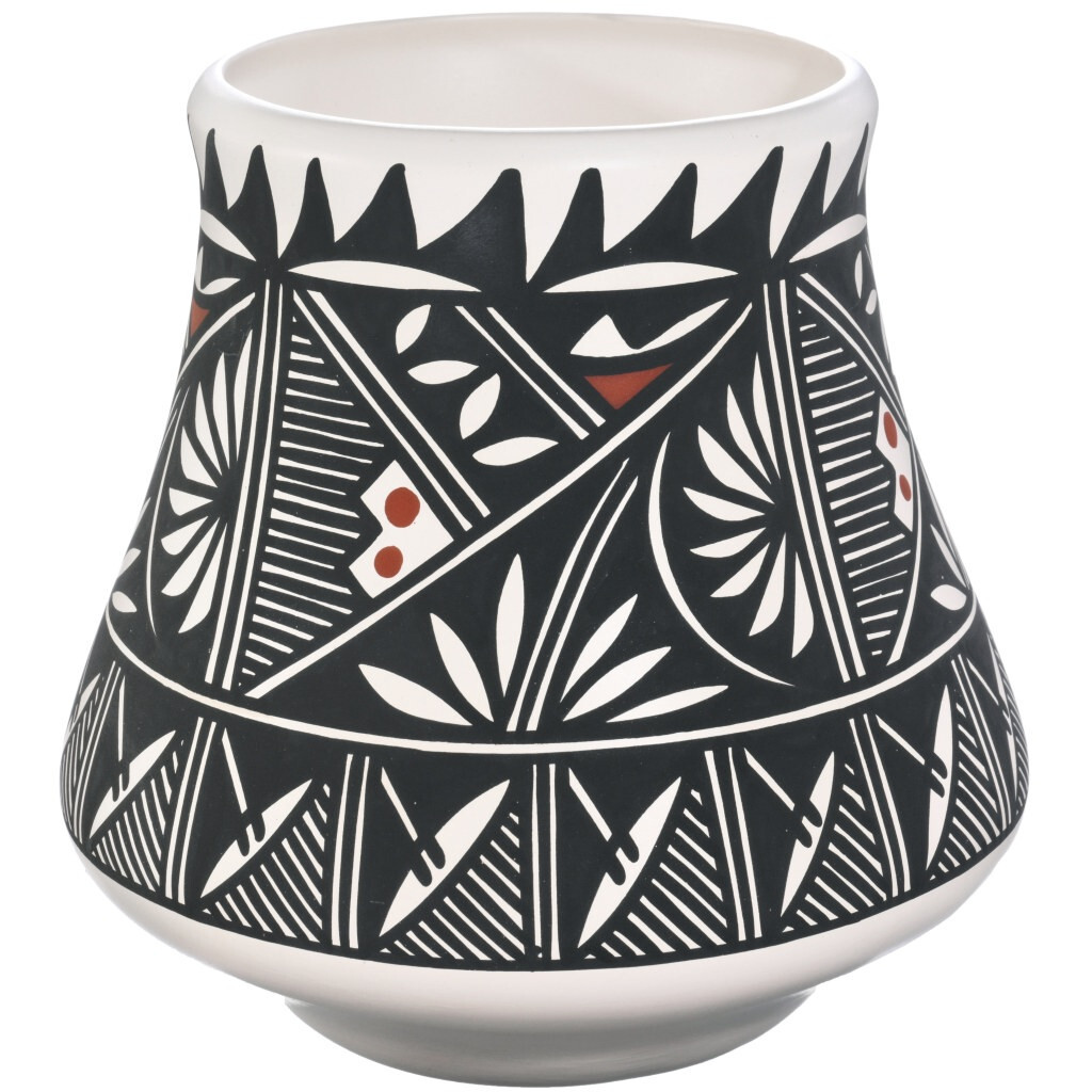 Vintage Acoma Pueblo Hand Coiled and Painted Pottery Vase by Laura Vallo