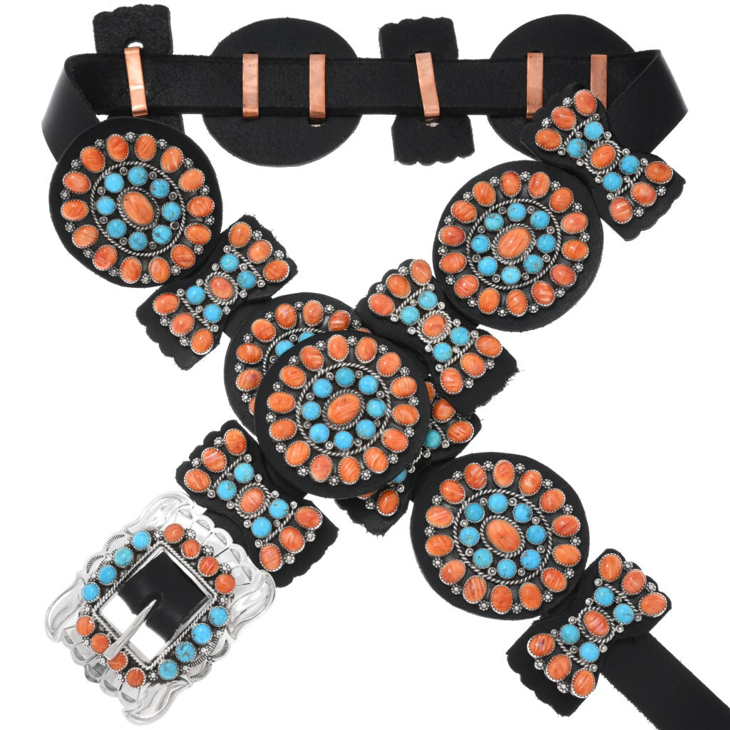 Navajo Cluster Spiny Oyster Shell Turquoise Traditional Concho Belt