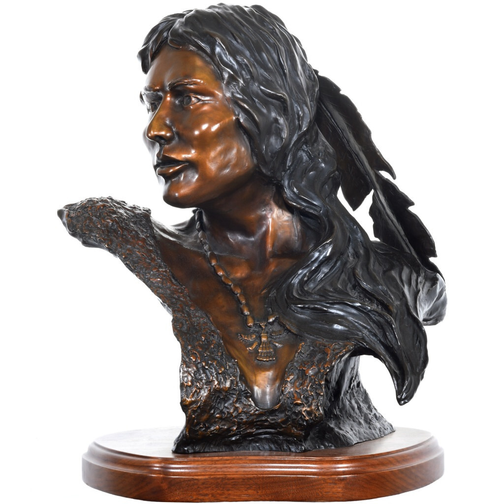 Native American Warrior Woman Bronze Sculpture