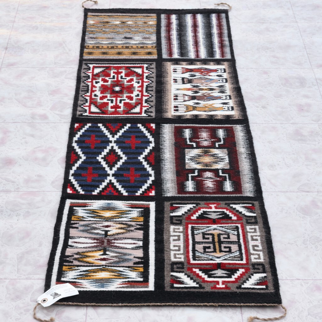 Rare Hand Woven Eight In One Sampler Vintage Navajo Wool Rug