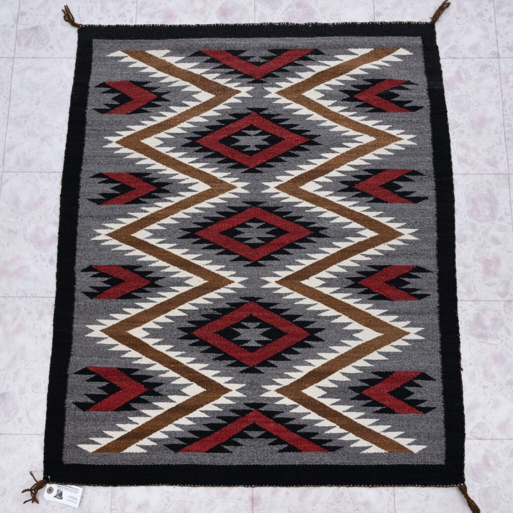 Vintage 1960's Crystal Traditional Navajo Hand Woven Wool Rug