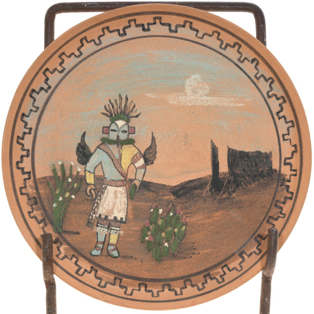 Vintage Traditional Hopi Hummingbird Kachina Hand Painted Pottery Plate