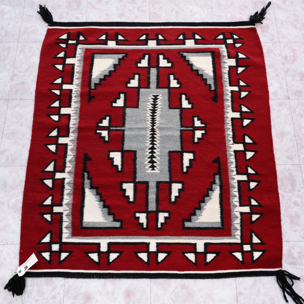 Genuine Ganado Red Hand Woven Wool Vintage Navajo Rug