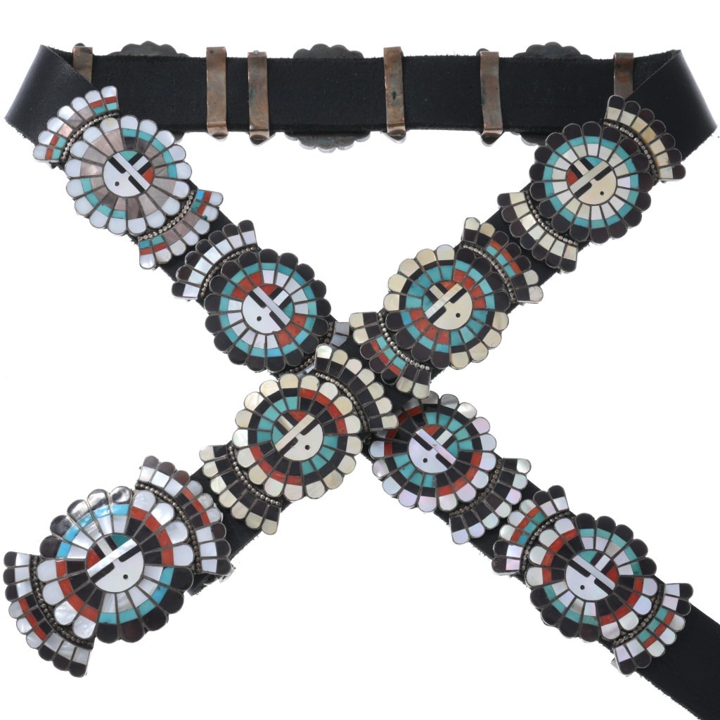 Old Pawn Jewelry - Zuni Inlay Sunface Concho Belt