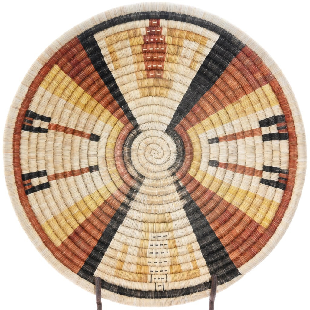 Hand Coiled Vintage Hopi Woven Traditional Basket Tray