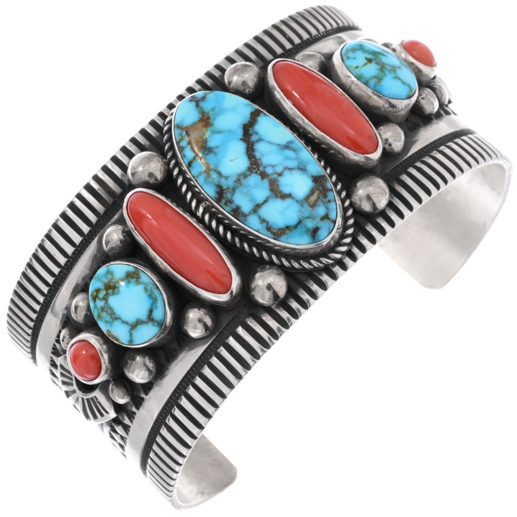 Native American Jewelry - Turquoise and Coral Bracelet