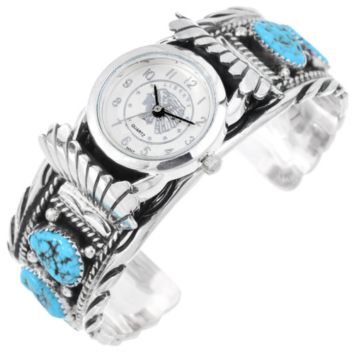 Native American Turquoise Silver Ladies Watch Sterling Cuff 24426