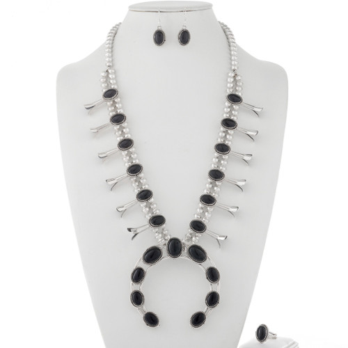 Black Onyx Squash Blossom Necklace Set 26887