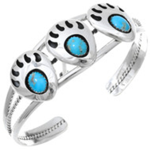 Ladies Teens Navajo Bear Paw Turquoise Silver Bracelet Sterling Cuff 23817