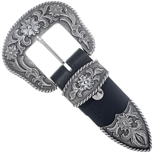 Large Western Floral Silver Large Ranger Belt Buckle Set 22775 display picture 3