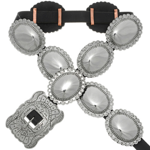 Navajo Second Phase Silver Concho Belt Genuine Leather 26360 display picture 1