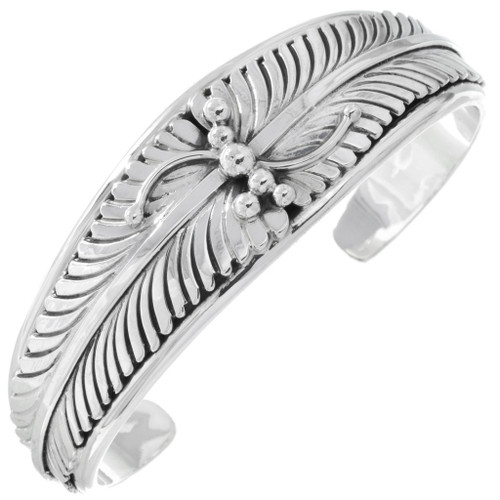 Navajo Ladies Silver Feather Bracelet Heavy Gauge Sterling Cuff 25166